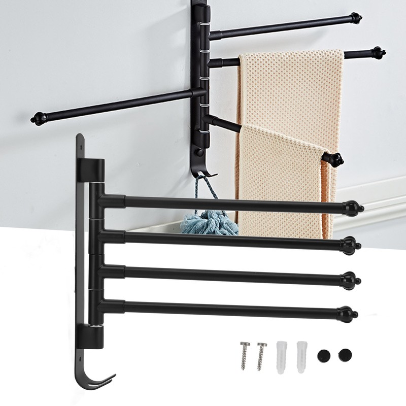 Stainless Steel Swivel Towel Hanger Holder Black Rotating Movable Towel