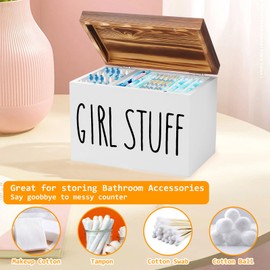 Ruaizel Sanitary Towels Storage Bathroom, Wooden Storage Box, Hygiene Items, 2 Compartments Tampon Holder for Bathroom with Lid, Tampon Storage Bathroom, Tampon Organiser Box (White)