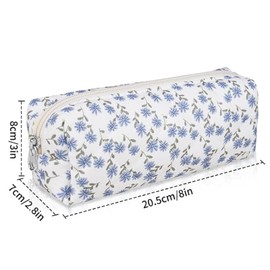 SSyang Pencil case with pencil case, pencil case with pencil case, small flowers, for cosmetic bag, purse, key bag, Blue375, No