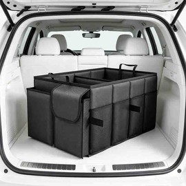Car Trunk Organizer with Cover – Foldable, Large Capacity Storage Box with Adjustable Compartments for SUV & Sedan