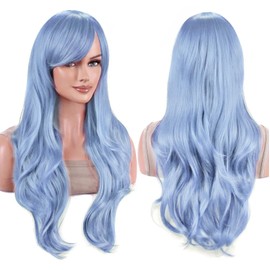 IMISSU 28 Inch/70cm Long Hair Water Wavy Wigs with Bangs Cosplay Costume Wig (Elf Blue)