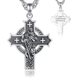 Vito 925 Sterling Silver Saint Christopher Necklace for Women Men, St Christopher Cross Necklace St Christopher Pendant Saint Christopher Medal Protection Amulet Jewelry Gift for Dad Son, 24"