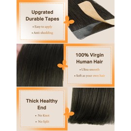 DOORES DOORES Hair Extensions Real Human Hair, Mocha Brown 40pcs 80g 12 Inch, Tape in Hair Extensions Straight Hair Extensions Skin Weft Remy Hair Extensions
