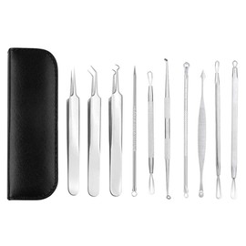 Bestgle Set of 10 Blackhead Remover Tool Kit Professional Acne Pimple Come-done Extractor Tweezers Tool Stainless Steel Blackheads Removal Tool for Whitehead Blemish Curing Facial