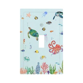 Xuejiaku Light Switch Cover Cartoon Underwater Sea Animal Ocean Sea Turtle 1 Gang Wall Plate Cover Single Toggle Outlet Covers Decorative Switchplate Electrical Faceplate for Bathroom Nursery Decor