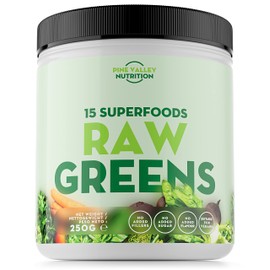 Pine Valley Nutrition Raw Greens C Ultimate Natural Blend with 15 Premium Superfoods and Vegetables - Vegan Super Greens Powder Including Green Tea, Spirulina, Ginger Root & Pea Protein (50 Servings, 250g)