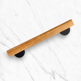 Wooden Handrail with Black Mounting Brackets, Hand Railings for Stairs Indoor Outdoor, Sturdy Safety Wall Mount Support, Non-Slip Staircase Handrail for Home Garden Corridor, Non-Slip Grip-36inch