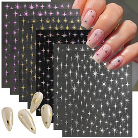 8 Sheets Stars Nail Art Stickers Decals 3D Gold Silver Laser Design Luxury Star Nail Stickers for Nail Art Accessories Self-Adhesive Pegatinas Uñas Glitter Star Stickers for DIY Manicure Decorations
