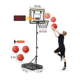 ROTTOGOON Kids 3ft to 5.8ft Height Adjustable Indoor Basketball Stand with Timer, Childrens Day Gifts,Weatherproof Base for Outdoor Practice Portable Durable Fun:_Black