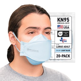 BNX 20-Pack KN95 Face Masks, Disposable Particulate KN95 Mask Made in USA, Tri-Fold Cup/Fish Style