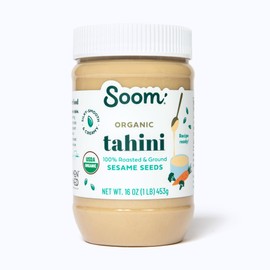 Soom Foods Organic Tahini 16oz (1 Pack) | Roasted & Ground Sesame Seed Paste | Creamy Texture for Hummus, Sauces, Dips, Salad Dressings | Vegan, Nut-Free, Gluten-Free, Kosher, Keto, Paleo, Whole30