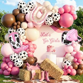 Cowgirl Balloon Garland Arch Kit with Dusty Pink Maca Pink Brown Sand White Balloons with Cow Print Balloons for Cowgirl My First Rodeo Baby Shower Birthday Western Theme Party Decoration
