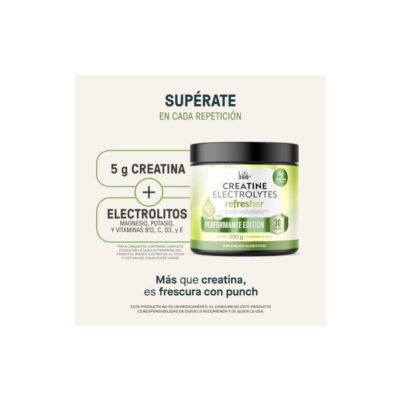 LIFE 360+ Creatine Electrolytes Refresher 300 Gramos | Sabor Pepino