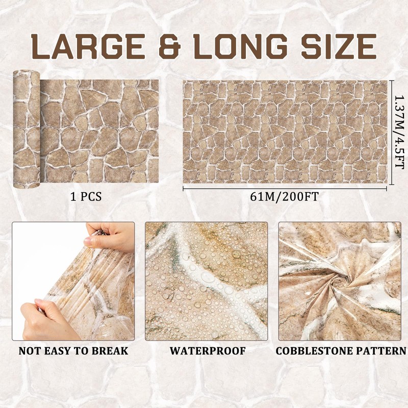 Tegeme 100ftx54in Stone Wall Backdrop Roll, Rock Plastic Tablecloth