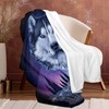Wolf Fleece Blanket for Bed, Cool Wolves and Aurora Print
