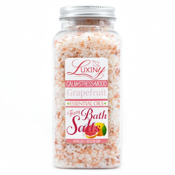 Bath Salts for Women, Relaxing Sea Salt Bath Soak with Moisturizing Almond Oil and Essential Oils, Made in The USA by Luxiny, 16 oz. (Grapefruit)