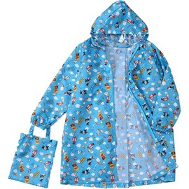 AGGZOM Raincoat, Rainwear, with Pocket, Bicycle Cover, Poncho Type, Kids, Unisex, Rain Gear, Storage Bag Included, Durable, Rainy Season Protection, Waterproof, Stylish, Cute Character (Color: Blue,
