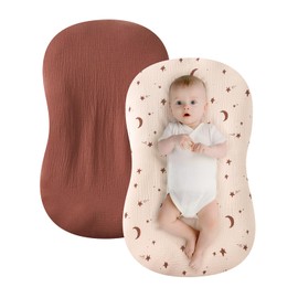 TADO MUSLIN Baby Lounger Cover 2 Pack, 100% Organic Cotton Muslin, Soft & Breathable Newborn Lounger Slipcover, Fits Most Infant Loungers, Machine Washable, Neutral & Cute Designs Star