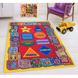 HR-Kids Rugs for Playroom Bedroom 8x10 Boys Girls Children’s Room Décor Fun ABC Alphabet Shapes Interactive Gift for Kids Boys Girls Educational Learning Mat Rug Carpet for Nursery School Playroom