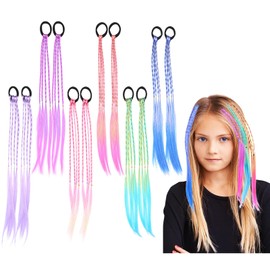 12 PCS Hair Accessories for Girls with Elastic Hair Tie, Coloured Hair Extensions for Kids, Kids Hair Extensions for Girls, Rainbow hair Extensions for Girls Hair Decor（6 Gradient Colour）