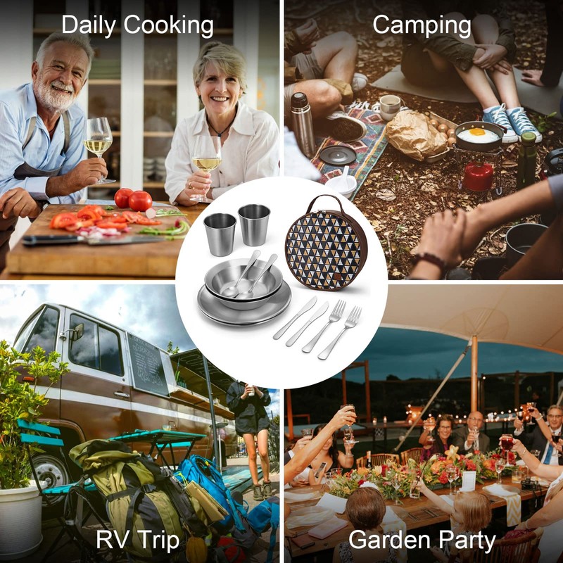 Odoland Stainless Steel Camping Mess Kit for Family & 2