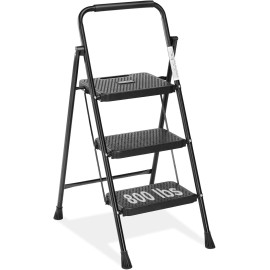 ANTONIA Heavy Duty Outside 3-Step Ladder Folding Stool with Wide Anti-Slip Pedal 800lbs