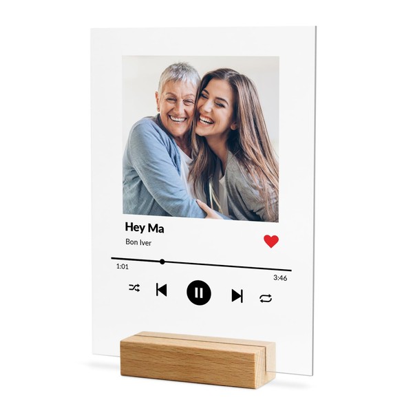 1 Personalised Customised Upload Your Image Photo Spotify Music Style Song Portrait Acrylic Plaque Gift Mothers Day Present Wooden Stand Holder Primary Teaching Services