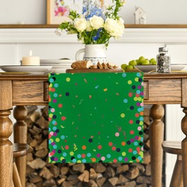 Artoid Mode Polka Dot Green Happy Birthday Table Runner, Seasonal Christmas Winter Kitchen Dining Table Decoration for Home Party Decor 13x72 Inch