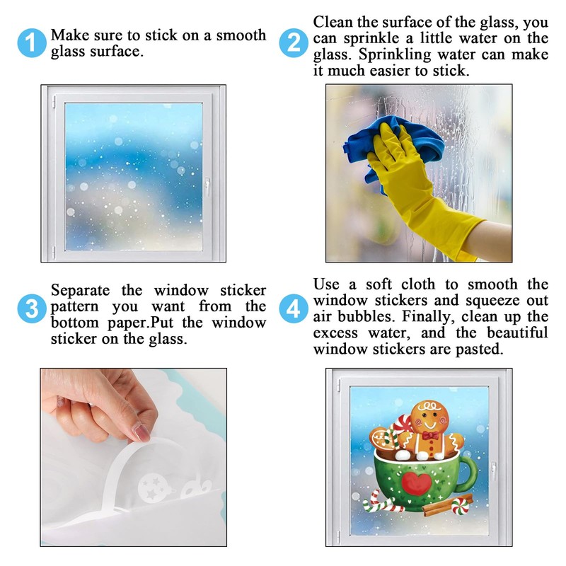 JarThenaAMCS 9 Sheets Christmas Window Cling Stickers Gingerbread Man Peppermint