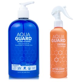 AQUA GUARD AquaGuard Pre-Swim Hair Defense + UV Leave-In Detangler Swim Hair Care Bundle | Made in California | Seriously, No More Swim Hair | Prevents Chlorine Damage + Softens Hair While Swimming