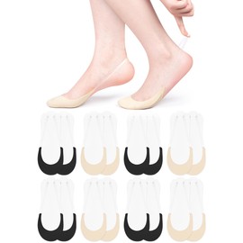 Becellen 8 Pairs of Women's Low Cut Ballerina Socks, Invisible Half Socks with Transparent TPU Sling, Black, Nude