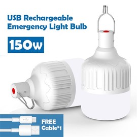 Emergency LED Light Bulb, USB Rechargeable LED Emergency Light Bulb, Portable Market Lantern with Hook for Emergency Lights, Night Booths, Outdoor Activities, Picnic Camping (150W-105mm)