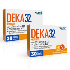 CMD - DÚO DEKA 32 - Vitamina D3 y K2 + Aceite de Semilla de Linaza - Suplemento Alimenticio - 2 Cajas con 30 cápsulas c/u