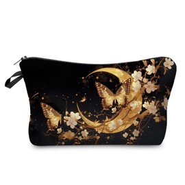 Livel lhood Moon Butterfly Makeup Bag Cute Small Organizer Zipper Pouch Golden Moon Butterfly Cosmetic Bag Birthday Present for Women Friends