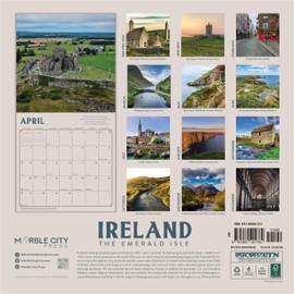 Ireland Calendar 2025 | The Emerald Isle | 12" x 24" Irish Travel Wall Calendar 12 Month | Marble City Press | County, Castles, Dublin, Irish Blessings | 2024-2025 Calendar
