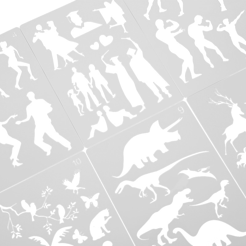 12Pcs Paint Stencils A4 Characters Animals Plants Safe Poisonless Durable