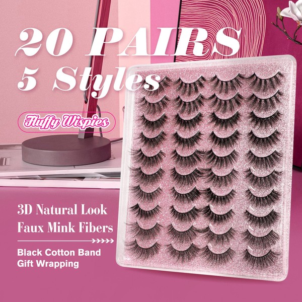20 Pairs False Eyelashes 3D Faux Mink Lashes Natural Look