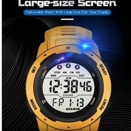 Men's Digital Watch, Military Outdoor Wrist Watch with Pedometer, Strategic Survival Watches for Men, Waterproof 50M, red, Strap