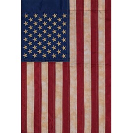 Tea Stained Applique & Embroidered American Flag House Flag USA 28" x 50"