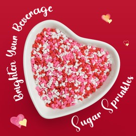 Sweet Mini Heart Sprinkles Sugar, Valentines Love Sprinkles for Cupcake Decorating, 150g/5.29oz Mix Edible White Pink and Red Candy, Cookie, Ice Cream, Mother's Day, Wedding Party Supplies