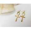 Egyptian Ankh Earrings - Bright Gold Finish - Extra Large