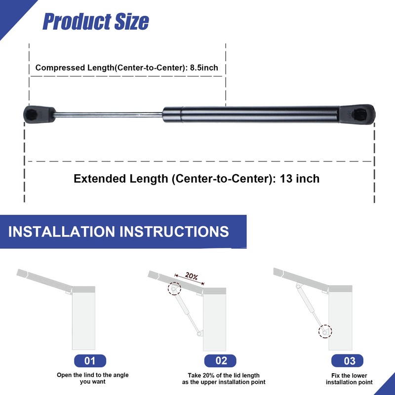 Hurotoms 13" 30Lbs/133N Replacement Gas Struts for Snugtop ARE ATC