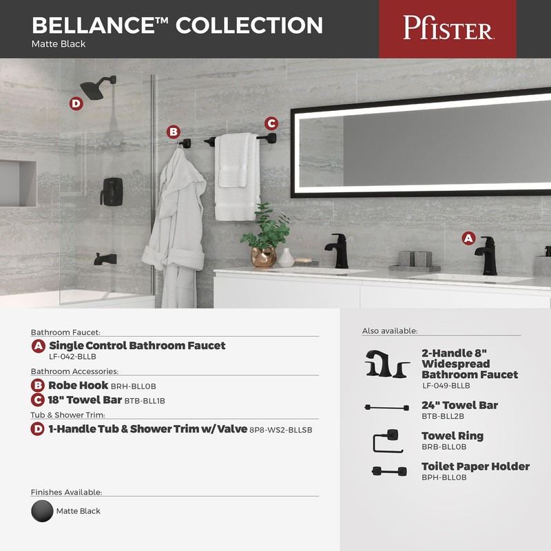 Pfister Bellance Bathroom Sink Faucet, Single Handle, Single Hole or