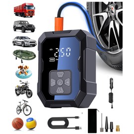 Tire Inflator Portable Air Compressor for Car, Ball Basketball Pump for Sports Balls Auto for Car Tires Bicycle w Gauge Values Display, 150PSI Power Battery Bike Pump Cordless