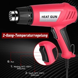 2000 W Hot Air Gun, 50°C - 550°C Hot Air Blower with 4 Accessories, Hot Air Blower Fast Heating for Removal, Soldering and Shrinking