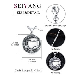 Seiyang Baseball Necklace 925 Sterling Silver Baseball Pendant Medal with Bible Verse Philippians 4:13 I CAN DO All THINGS Sport Jewelry Inspirational Jewelry Gifts for Men