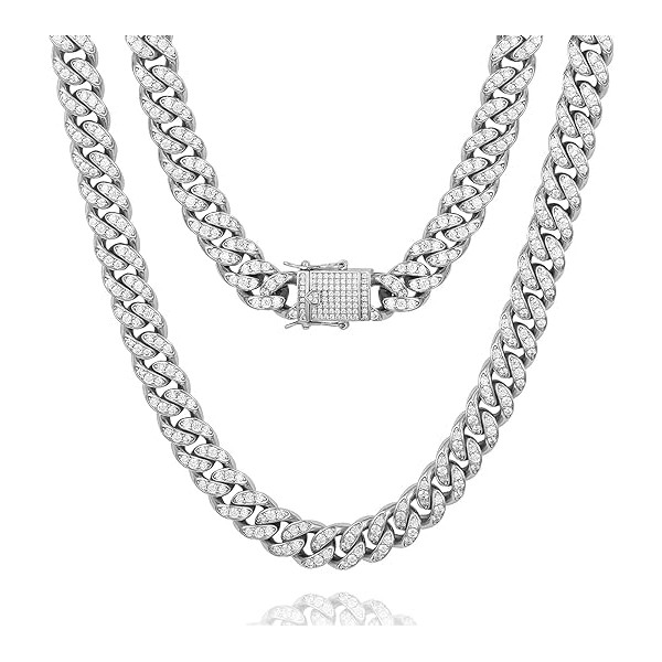 NOBYLO 12mm Mens Womens Iced Out Cuban Link Chain Choker