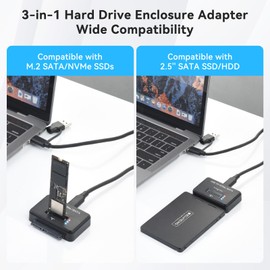 ELUTENG NVMe SATA to USB SSD Enclosure 3 in 1 M.2 NVMe/NGFF & 2.5" SATA HDD Reader Adapter 10Gbps High Speed External Hard Drive Converter for M/B+M Key PCIE