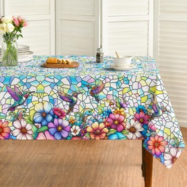 Horaldaily Spring Tablecloth 60×84 Inch Rectangular, Birds Flying Wild Flowers Blooming Floral Seasonal Table Cover for Party Dinner Patio Garden Picnic BBQ