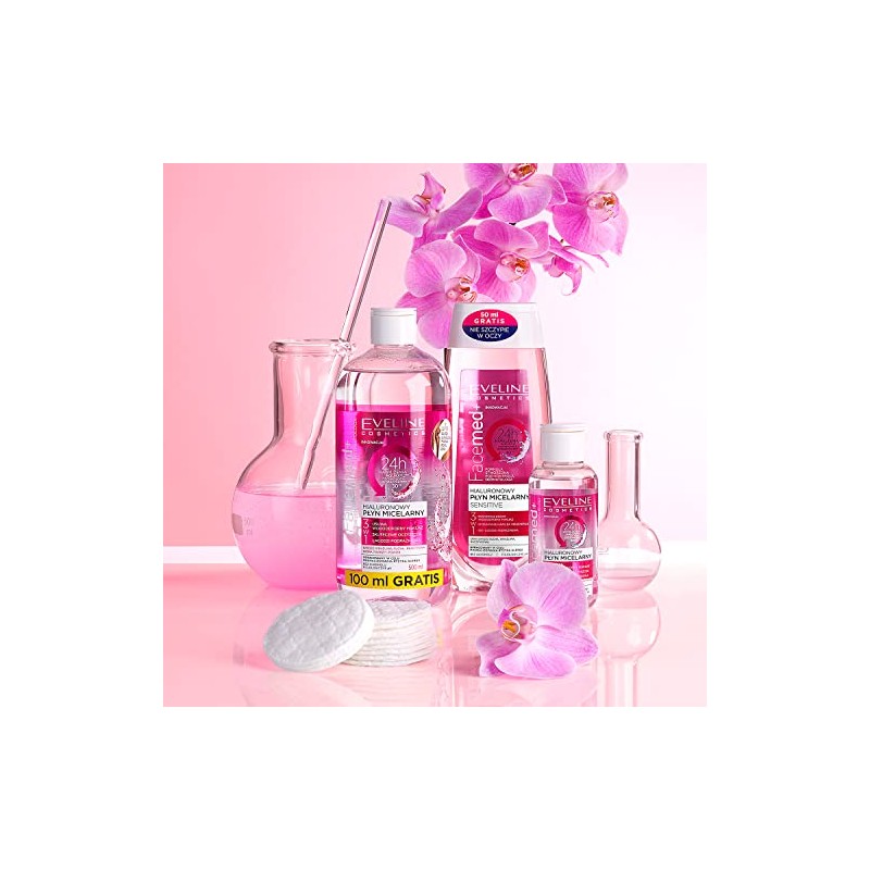 Eveline Cosmetics Facemed+ 3-in-1 Hyaluronic Micellar Water - Alcohol-free, Deep